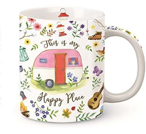 Este Es Mi Lugar Feliz Camper Shore Mug Porcelana 13 Onzas