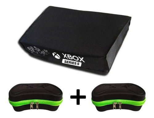 Kit Capa Protetora Xbox Series S + 2 Cases Controle Eva Cor Capa + Case Preto E Verde