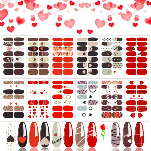 12 Hojas De Esmalte De Uñas Con Diseño De Corazón De Amor Pa