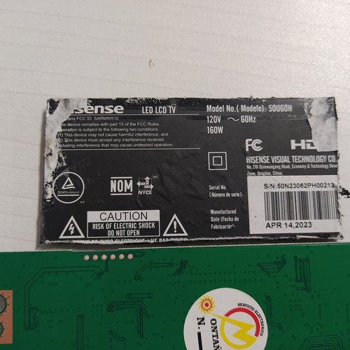 Tarjeta T-com Para Pantalla Hisense Modelo 50u60h (Usado)