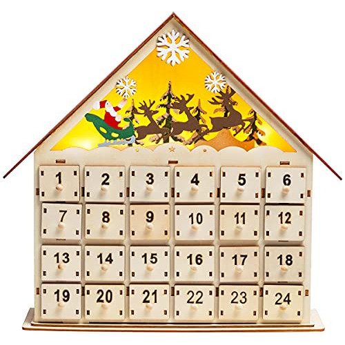 Calendario De Adviento De Madera Luces Led Navidad 2023...