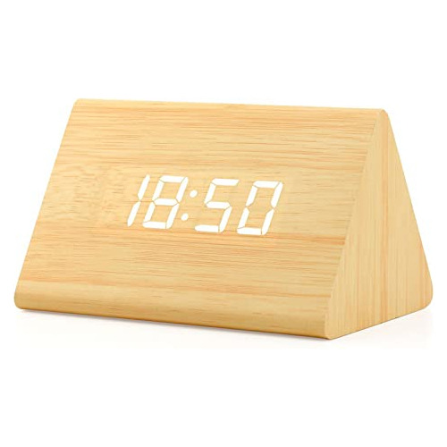 Reloj De Escritorio Digital Alarma De Madera Triangular...