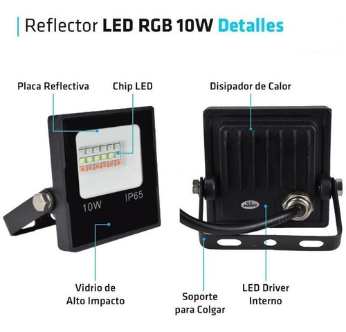 Imagen 4 de 10 de Reflector Led 10w Rgb 16 Colores Alta Potencia Foco Exterior