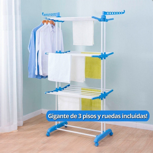 Imagen 2 de 10 de Tendedero Ropa Tender Plegable De Pie Acero Inox Con Ruedas