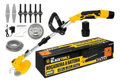 Roçadeira Aparador Grama A Bateria Recarregável 460w Profissional Com Acessórios Tcg12b The Black Tools 127/220v Amarelo