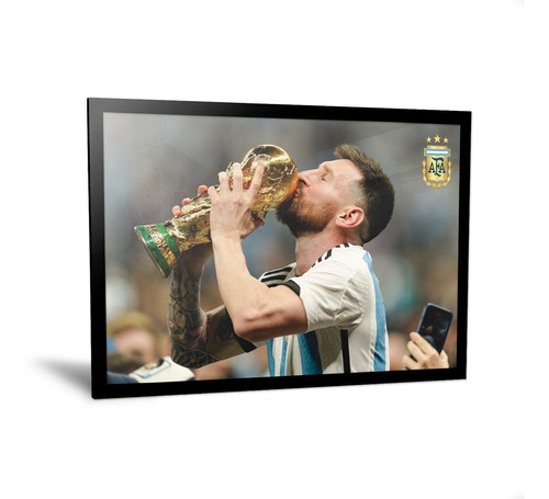 Cuadros Messi Besando La Copa Del Mundial Qatar 2022 35x50cm