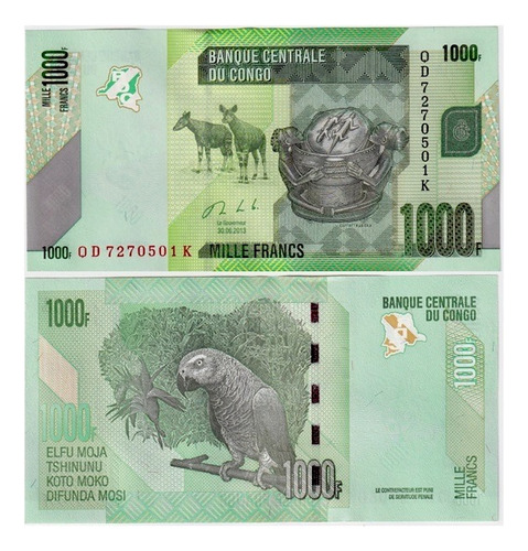 Congo Billete 1000 Francos Año 2013 Pick 101 Unc Sin Circular