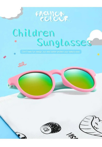 Óculos De Sol Infantil Redondo Menino Menina Uv400 Flexível Cor Rosa/Verde Água