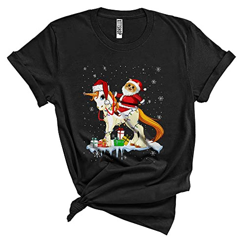 Camiseta Unisex Papá Noel Montando Unicornio Divertido Lindo