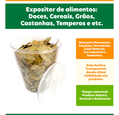 Kit 3 Potes Acrílico Redondo Com Tampa 12lts + Conchas 600ml