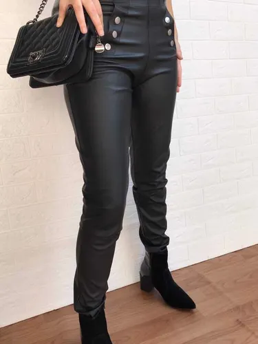 Calca Feminina Couro Fake Sintetico Skiny Preto Liquidacao Barato