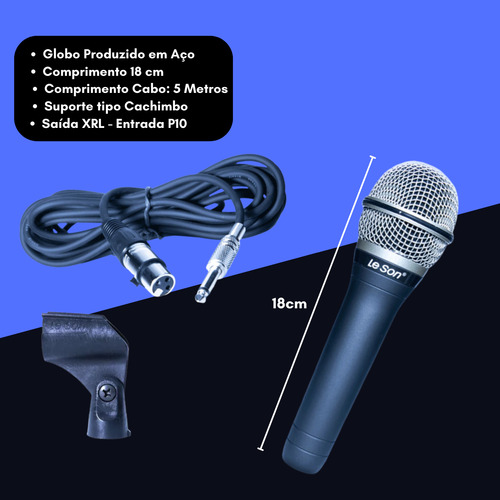 Microfone Dinâmico Leson Ls7 Profissional C/ Cabo Coaxial 5m