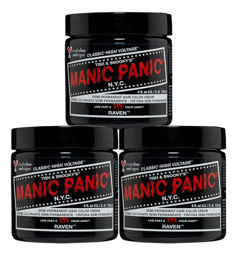 Manic Panic Raven Tinte Negro Clásico Alto Voltaje - (3pk) T