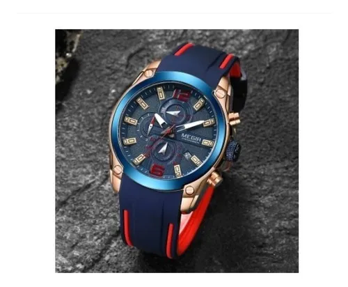 Relojes Hombre Megir 2063 Oa Deportivo Silicona Crono Caja