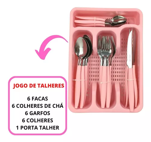 Jogo de 6 talheres (garfo/faca/colher sopa/ colher de sobremesa