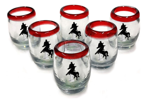 Set 6 Shot Tequilero Barril Con Borde Color Y Caballo Negro