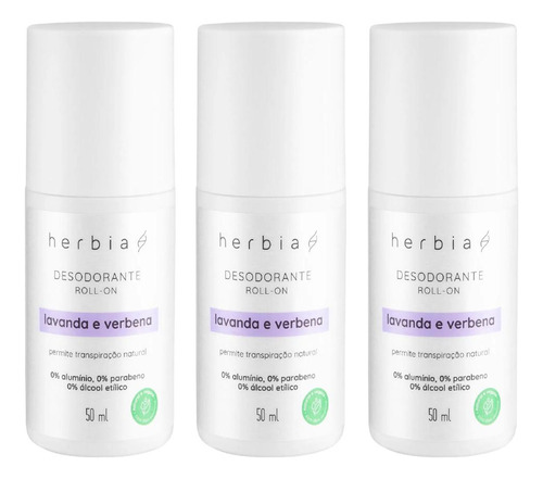 Kit 3 Desodorante Roll-on Herbia Lavanda E Verbena Com 50ml