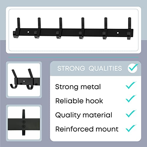 Perchero De Pared Negro Mate Con 6 Ganchos Dobles Para Colga