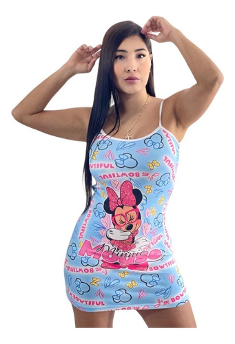 Pijama Batola Sexy Para Dama Con Lindo Estampado Minnie Azul