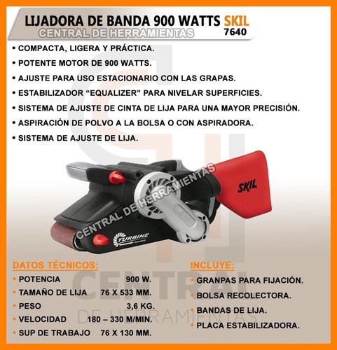 Imagen 3 de 4 de Lijadora De Banda 900 Watts Skil 7640 Doble Mano Manual Banco Mesa Maletin Madera Pared Metal Cuchilleria Skill Lijas
