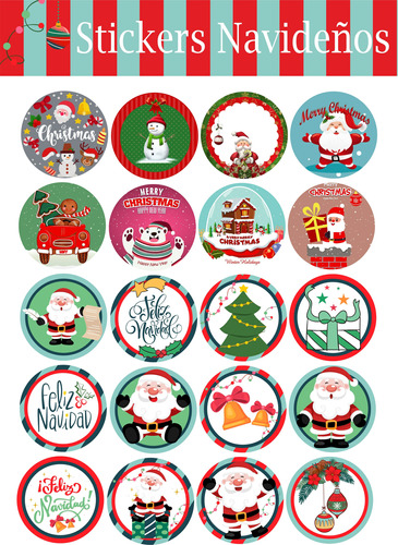 Etiquetas Stickers Navideños, Navidad, Autoadhesivas X20