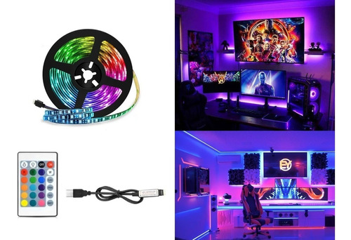 Tira 4 Metros Tv Mueble Gamer Monitor Luz Led Usb Multicolor