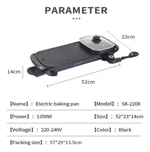Plancha Parrillera Eléctrico 2en1 Parrillera Carne