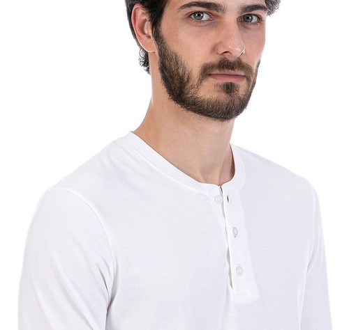 Imagen 4 de 6 de Playera Manga Larga De Hombre Cuello Mao Con Botones