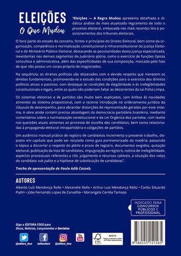 ELEIÇÕES - O QUE MUDOU - 2ª ED - 2021, de Rollo, Alberto Luís Mendonça. Editorial Editora Foco Jurídico Ltda, capa mole em português, 2020