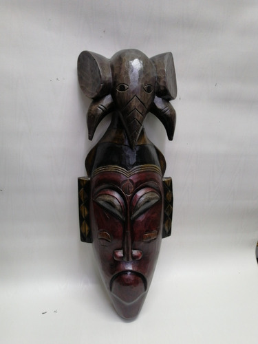 Máscara Antigua Africana Elefante Sagrado Talla Cedro Y Óleo