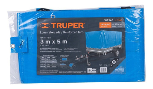 Lona Reforzada 3 X 5 M Azul Truper 102548 - 1 Pz