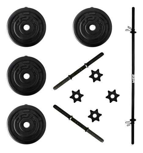 Kit 4 Discos 10 Libras C/u + Barra + Mancuernas Plastico Barra Recta