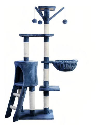 Rascador Para Gato Árbol Gimnasio Torre Todo En 1 Con Casa Azul