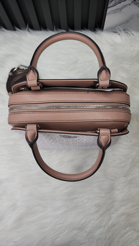 Bolsa Guess Mm923979 Nueva 100 % Original Con Etiqueta Blanco Estampado Níquel Café