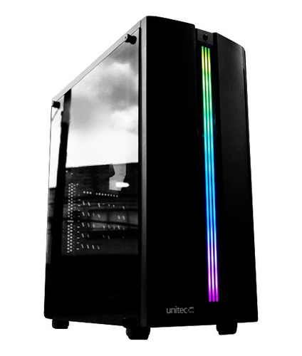 Chasis Gamer Unitec 5522c Lineal Rgb Tapa Acrílico Negro