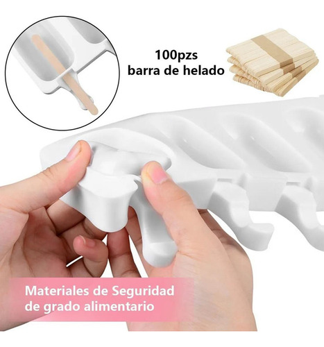 2 Molde De Silicón 16 Paletas De Hielo Y 100 Palos De Madera