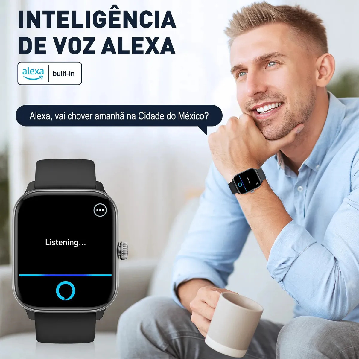 Relógio Inteligente Smartwatch Alexa Chamadas Bluetooth