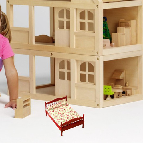 1:12 Casa De Bonecas Modelo De Cama De Casal, Cama Vermelho