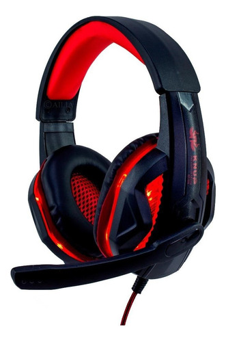 Fone de ouvido over-ear gamer Knup KP-396 preto e vermelho com luz LED