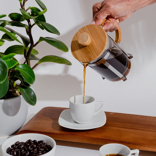 Prensa Francesa Cazzenie De Madera Para Cafe 600 Ml 1 Taza Color Madera / Metálico