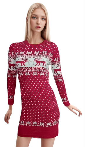 Ugly Sweater Vestido Tejido Navideño Con Calentadores Mujer