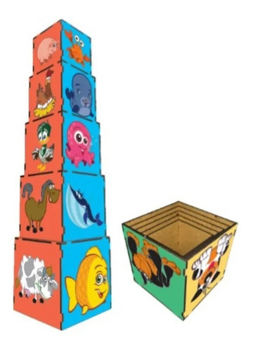 Cubo De Encaixe Animais Madeira Brinquedo Educativo Simque