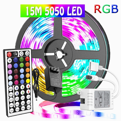 Tira De Leds Rgb 5050 Luces Led 15m Multicolor Con Control