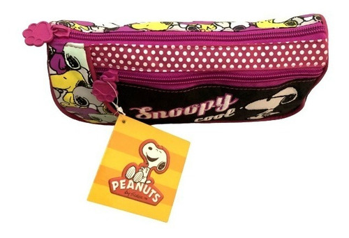 Estojo Escolar Snoopy Preto E Rosa Claro Original Luxcel