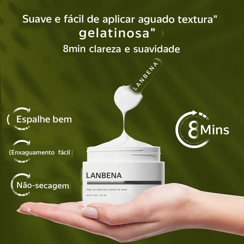 Lanbena Tiras De Poros 30gr 60 Tiras De Nariz Com Removedor Todo Tipo De Pele