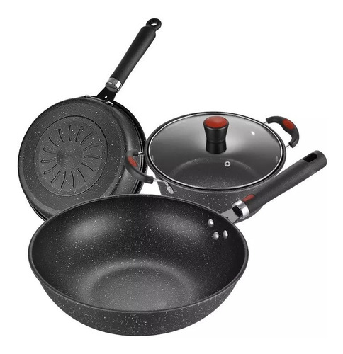 Imagen 2 de 8 de Set De Cocina Olla Sarten Wok Anti Aderente Con Inducción