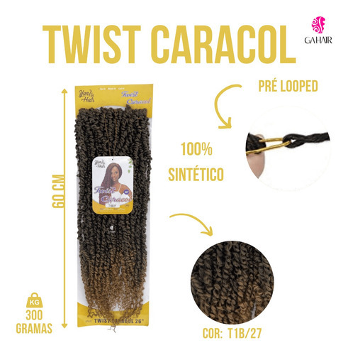 Cabelo Caracol Twist Torcido Para Transição Capilar + Agulha Cor Preto Com Californiana Mel T1B-27