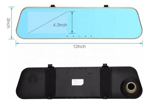 Espejo Retrovisor 4.3 PuLG Doble Cámara Frente Y Reversa Dvr