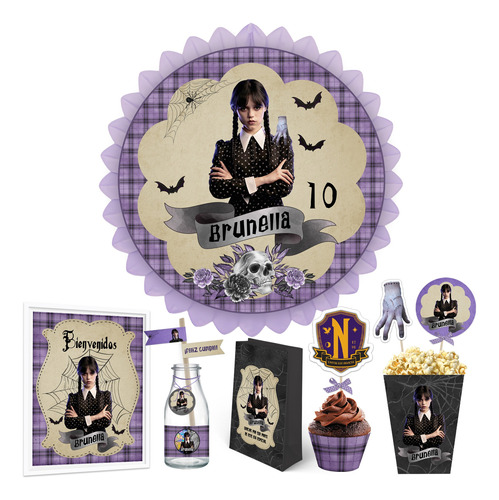 Kit Imprimible Merlina Addams Wednesday + Banner Circular