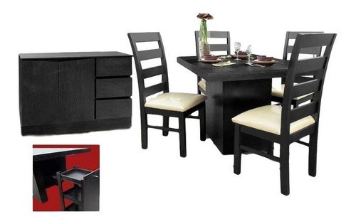 Comedor Xavi 4 Sillas - Chocolate Këssa Muebles